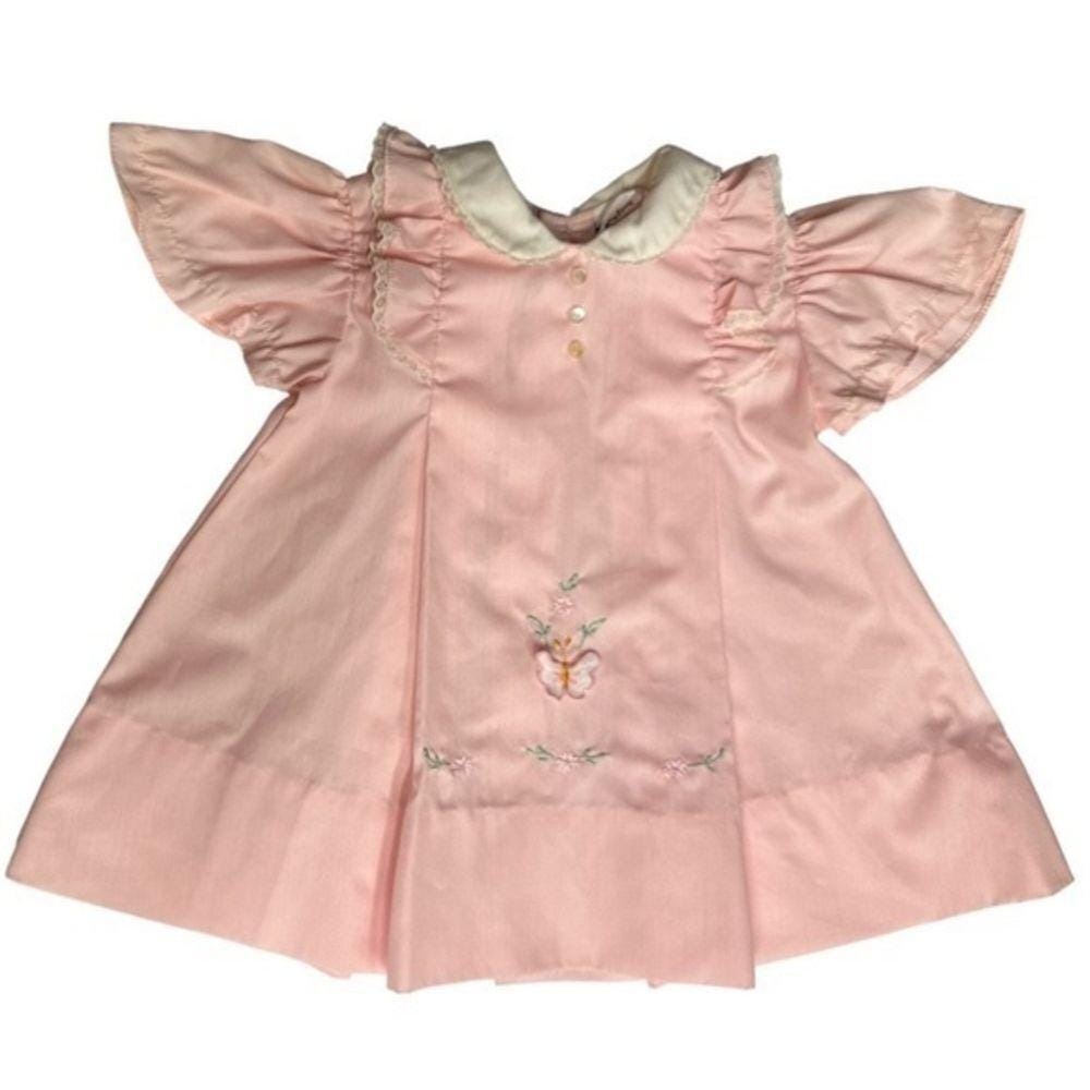 Tiny Tots Originals Vintage Embroidered 3D Girl's Pink Dress Size 12/18 months